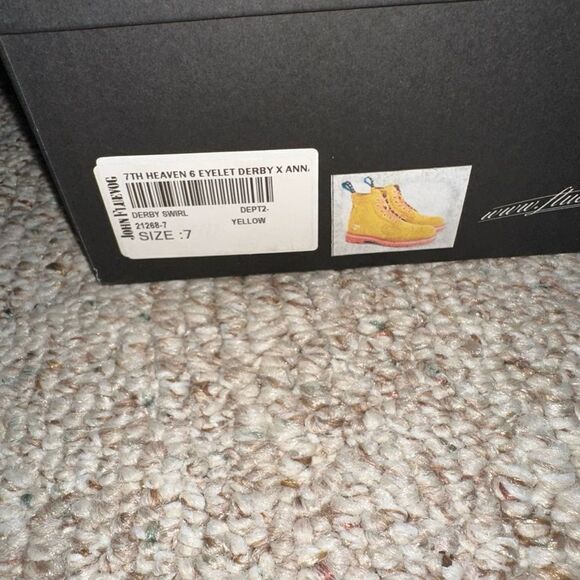 Women’s John Fluevog Boots - 7th Heaven & Eyelet - Derby Swirl Yellow sz 7 - NIB - Picture 7 of 7